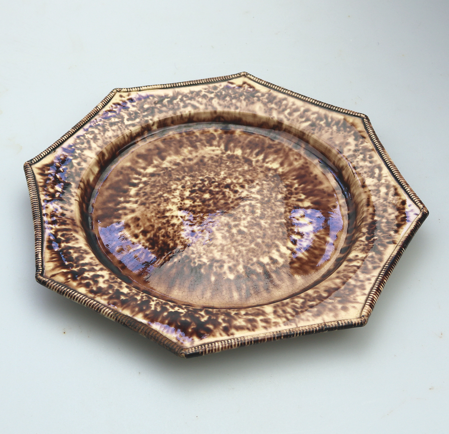 An antique Staffordshire pottery tortoiseshell Whieldon octagonal plate c.1765