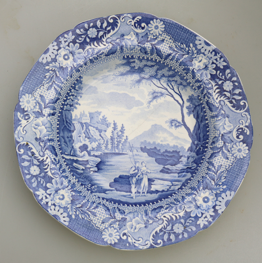 An antique Yorkshire Brameld B&W pottery transferware Soup Plate C.1825