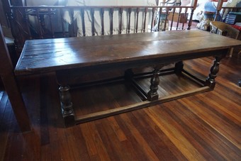 17th century large Oak refectory table. Also available set of four low back Windsor chairs Yew