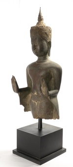 Antique Antique Buddha Statue - Antique Thai Style Bronze Ayutthaya Abhaya Protection Buddha Statue - 68cm/27