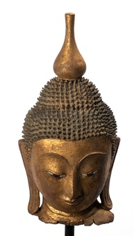 Buddha Head - Antique Burmese Style Shan Gold Wood Buddha Head - 38cm/15
