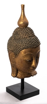 Antique Buddha Head - Antique Burmese Style Shan Gold Wood Buddha Head - 38cm/15