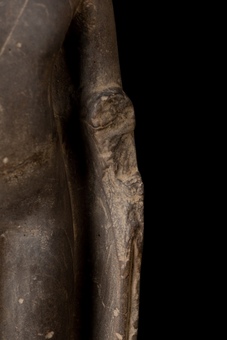 Antique Antique Buddha Statue - Antique 18th Century Mounted Standing Thai Stone Dvaravati Buddha - 48cm / 19