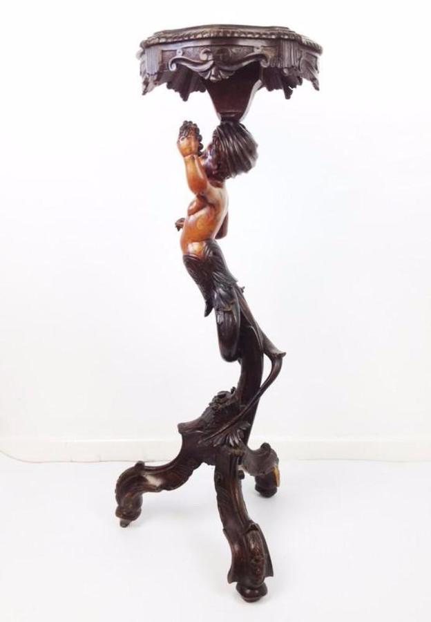 19th Century Italian Carved Walnut Torchiere / Plant Stand / Table
