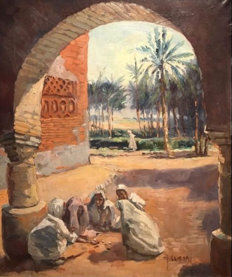 19th cent "Under the Archway" Oil over Canvas
