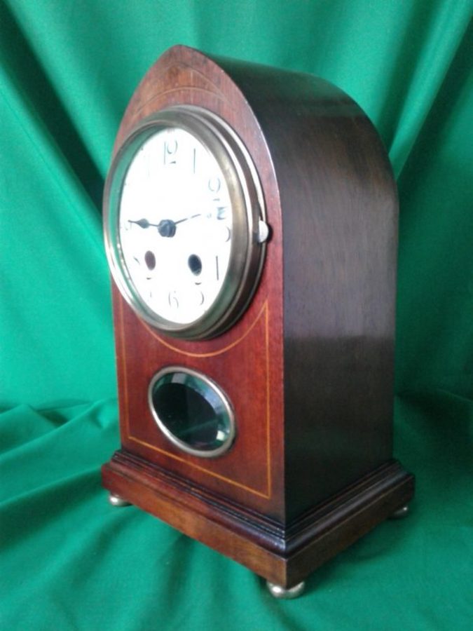 Edwardian mahogany cased lancet clock