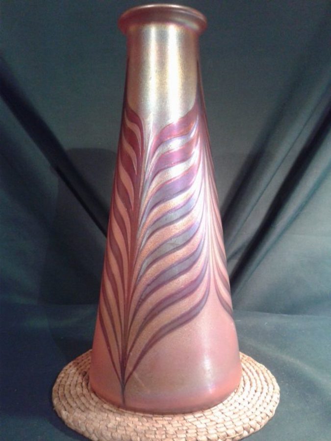 Bohemian art glass iridescent vase.