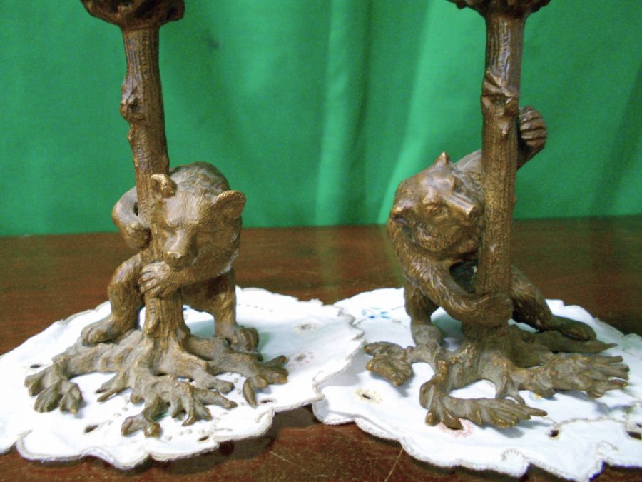 Fine pair of 19th century Black forest Bronze bear candlesticks