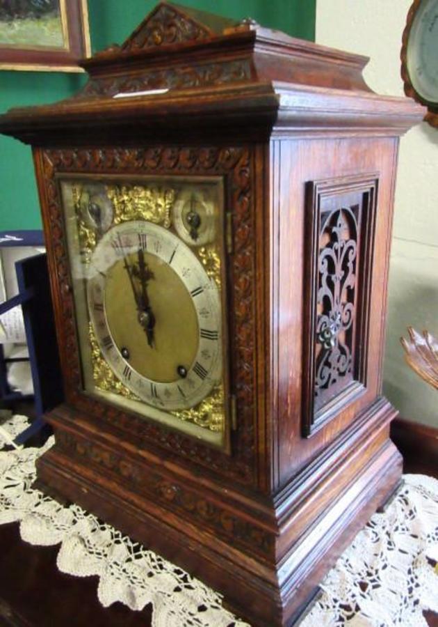 Victorian carved oak W&amp;H bracket clock