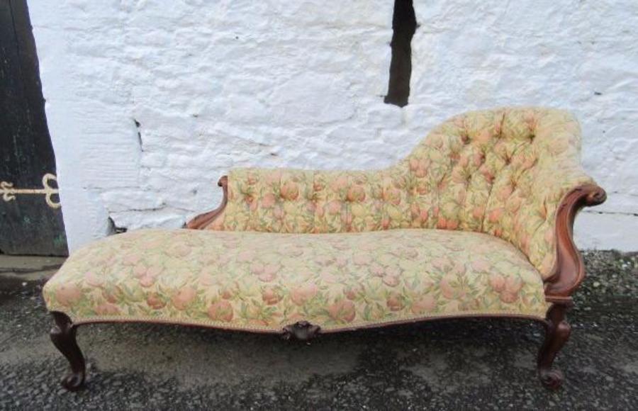 SOLD Victorian rosewood framed chaise lounge.
