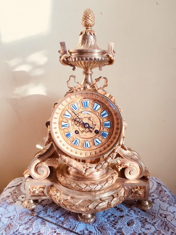 French gilt bronze mantel clock by S.Marti