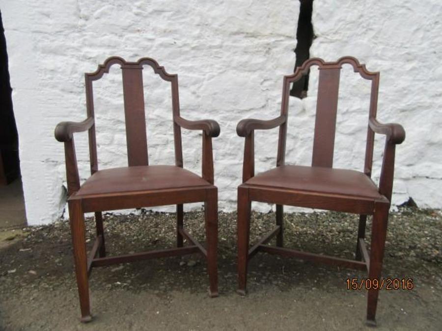 Pr Victorian oak Queen Ann style carver chairs