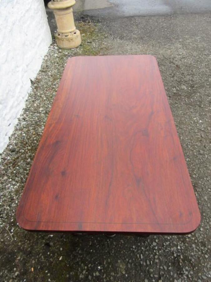 Large Victorian cross banded rosewood stretcher table