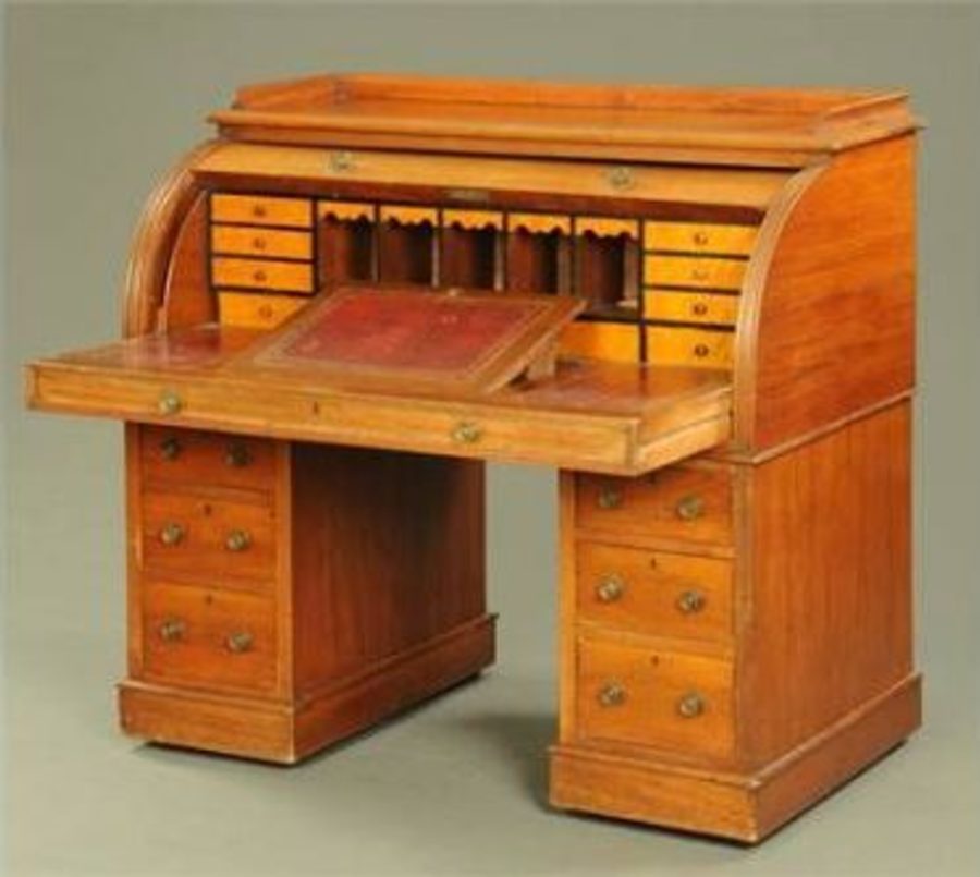 Victorian mahogany twin pedestal cylinder desk