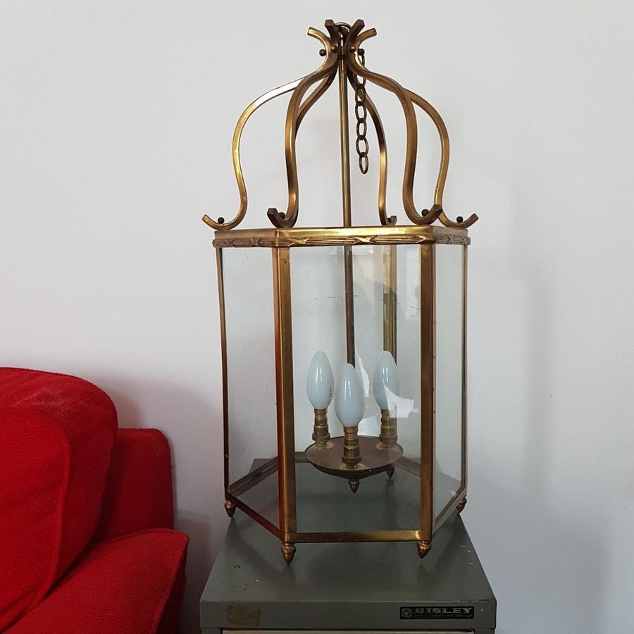 Large brass framed ceiling lantern