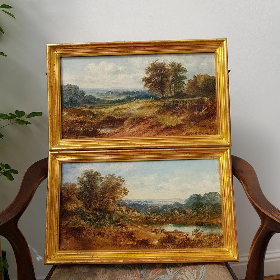 Pair of Victorian landscapes, oil on canvas, signed.
