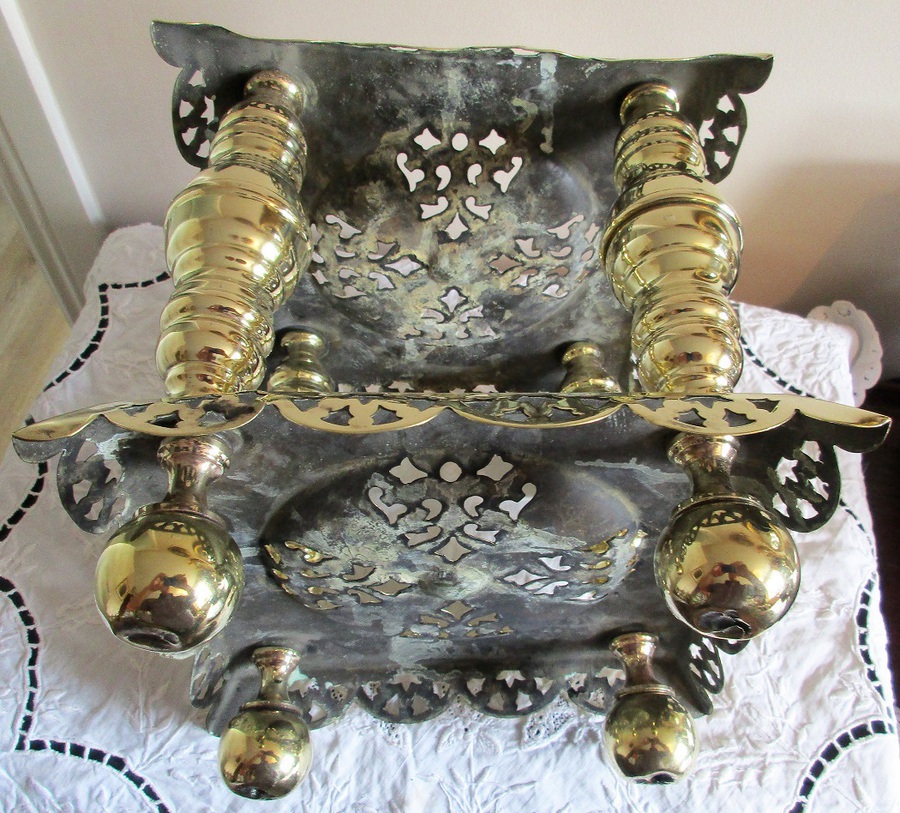 Antique Antique English Victorian Brass Two Tier Trivet