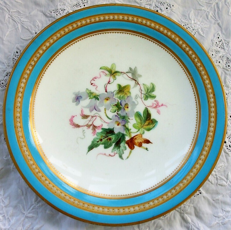 Antique Antique English Victorian Semi - Porcelain Botanical Part Dessert Service by Grainger of Worcester