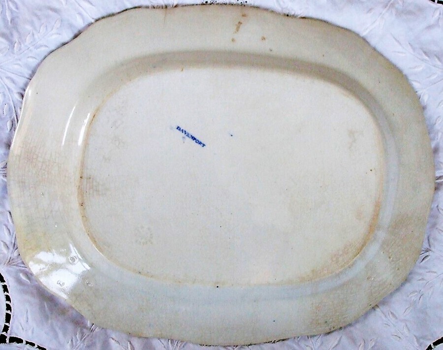 Antique Antique English Victorian Blue & White Transfer Pottery Dish ~ William Davenport & Co. of Longport