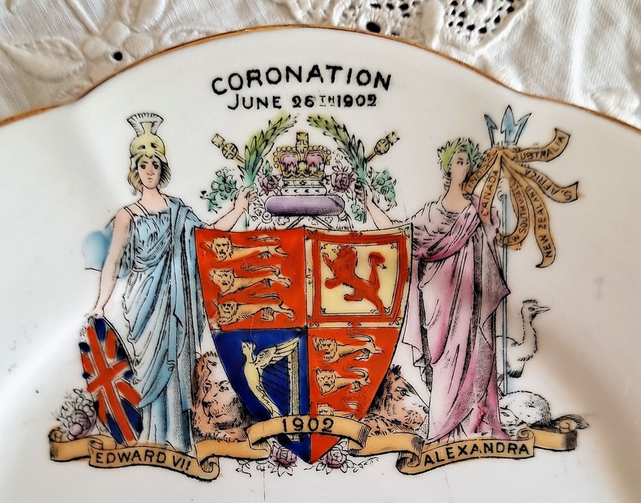 Antique Antique English Edwardian Foley China Coronation Commemorative Plate