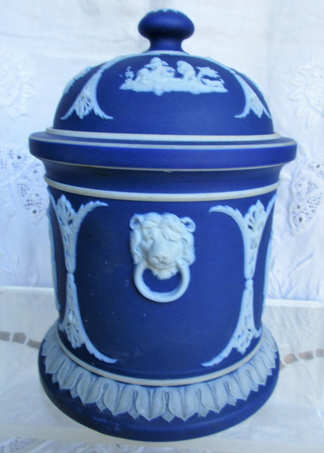 Antique Antique English Victorian Wedgwood Jasper Ware Tobacco Jar and Cover