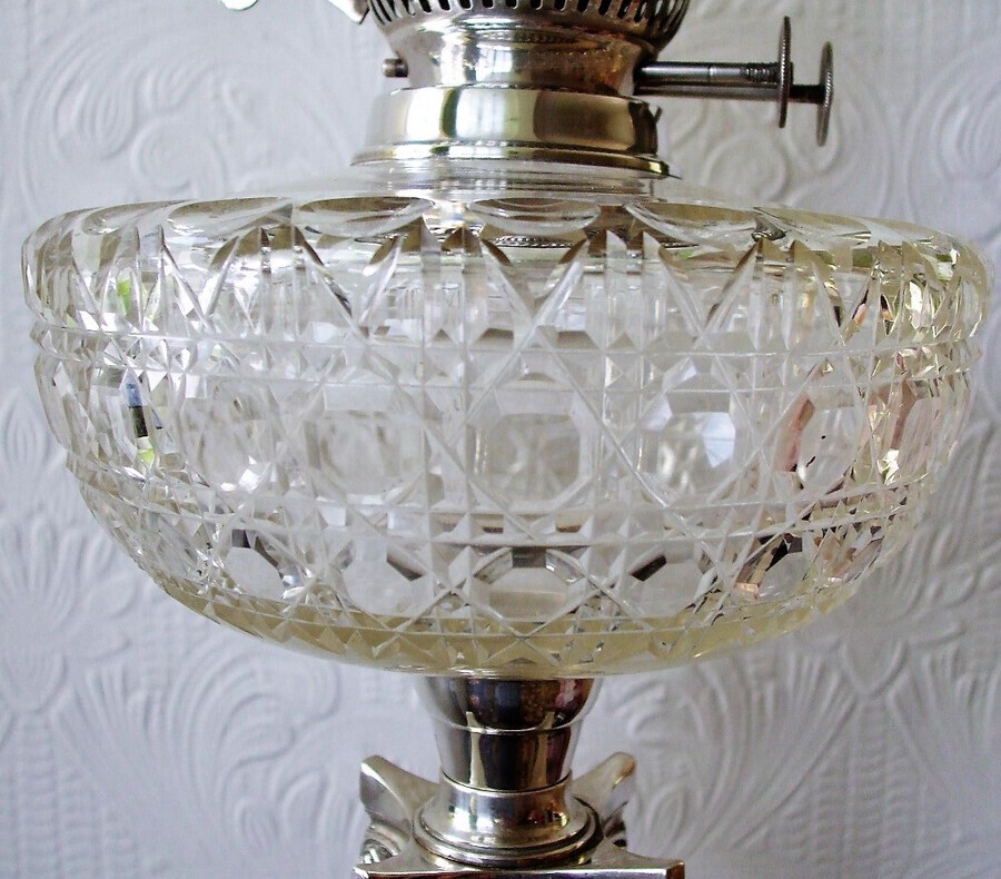 Antique Antique English Victorian Silver Plate Oil Lamp