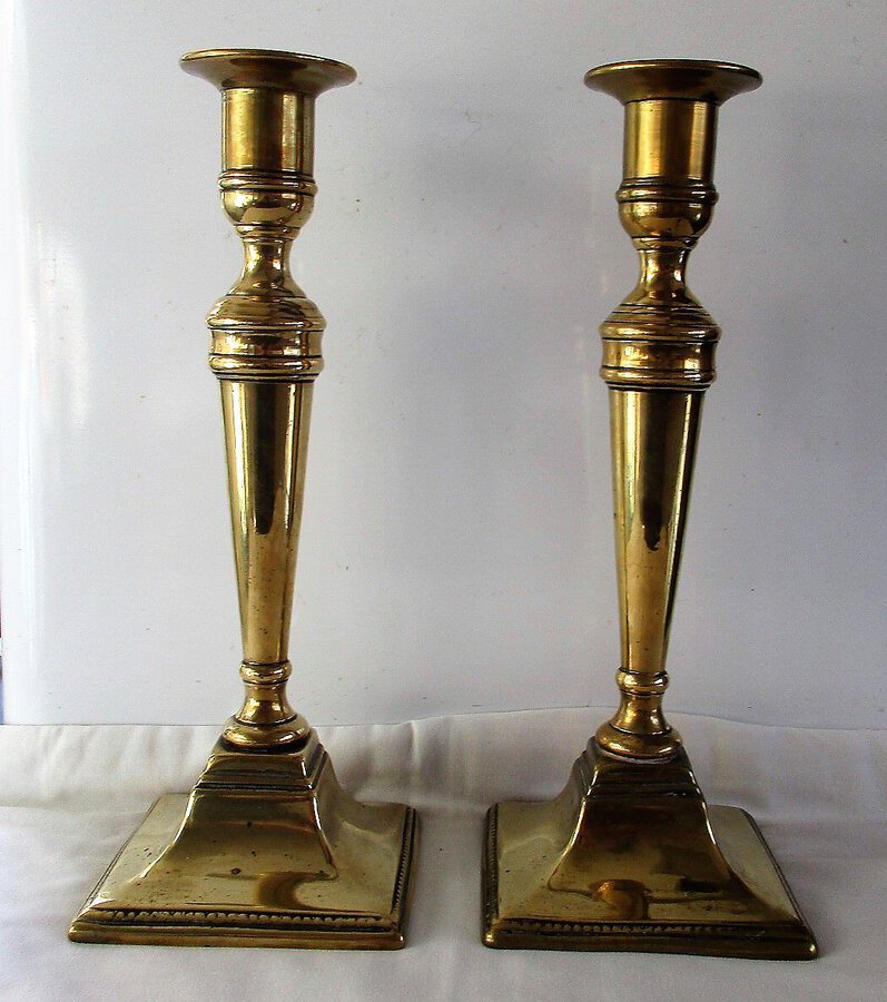 Pair of Antique English Georgian Brass Candlesticks