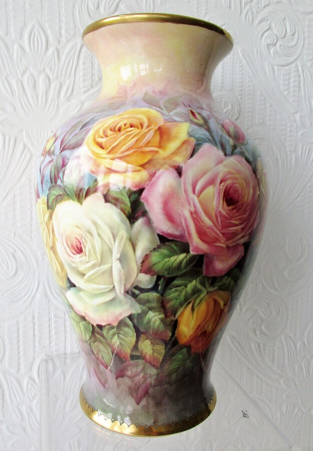 English Porcelain Hand-Painted and Gilded Vase ~ 