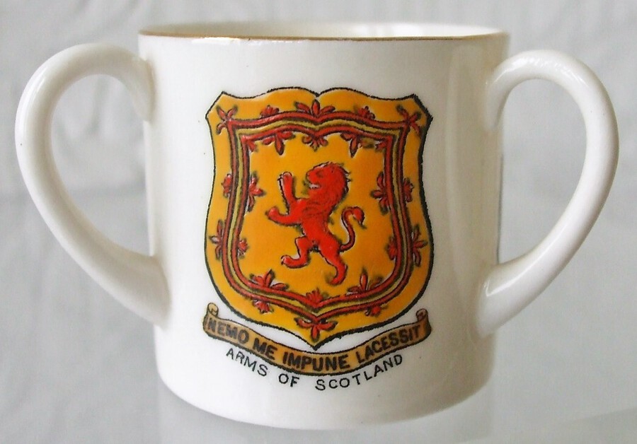 W.H. Goss ~ Fairy Three Handled Loving Cup ~ A.C.C. No. 475 ~ Arms of Scotland ~ Arms of Sir W. Scott ~ Inverness