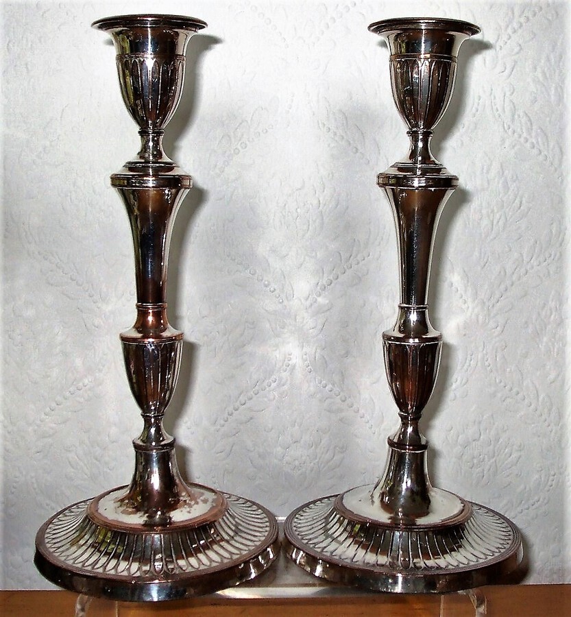 Pair of Antique English Georgian Old Sheffield Plate Candlesticks
