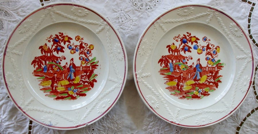 Pair of Antique English Georgian Pottery Tea Plates