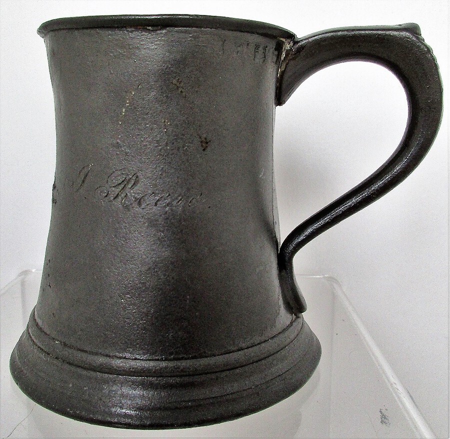 Antique Antique English Georgian Pewter Half Pint Concave Mug