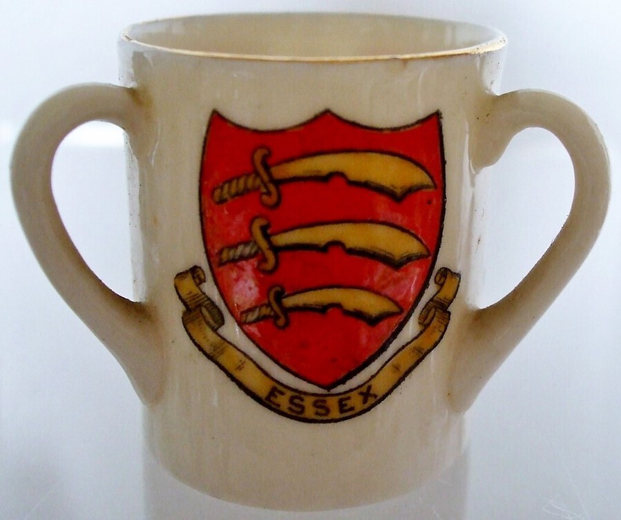Antique W.H. Goss ~ Fairy Three Handled Loving Cup ~ A.C.C. No. 475 ~ Essex ~ Clacton-on-Sea ~ H.M. Queen Victoria