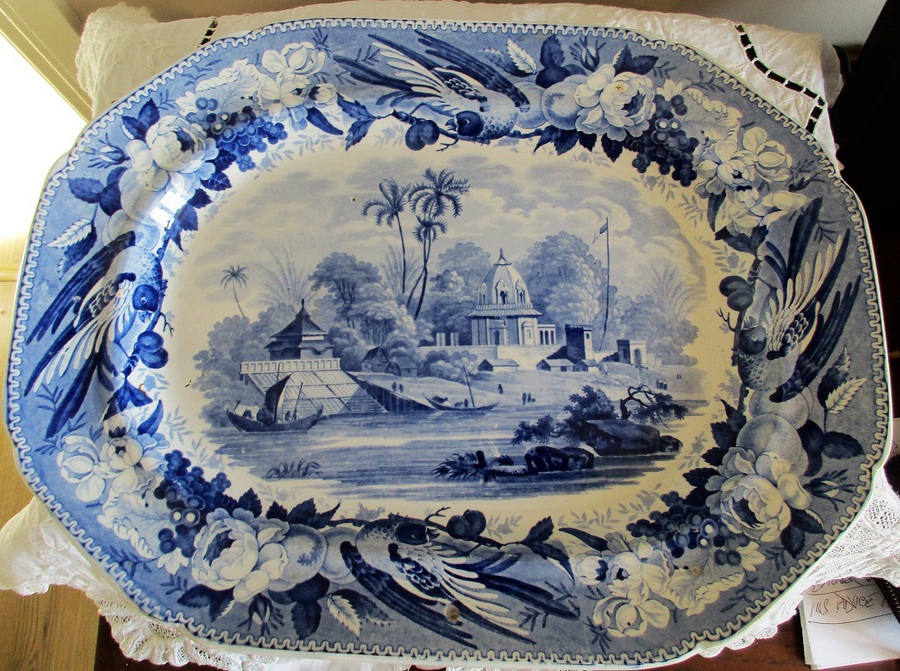 Antique Antique English Georgian Blue and White Transfer Pottery Serving Dish / Platter ~ 