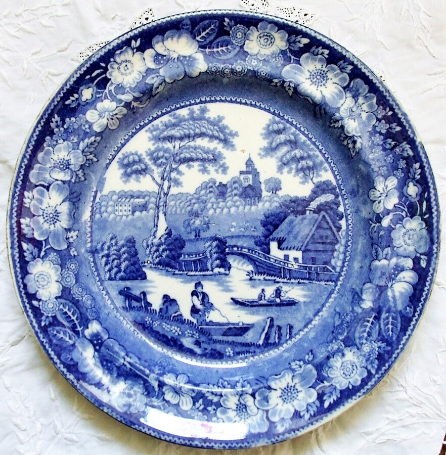 Antique Antique English Victorian Blue and White Transfer 