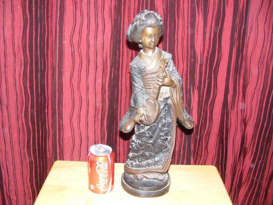 antique bronze/spelter statue, figure, chinese lady, large & heavy