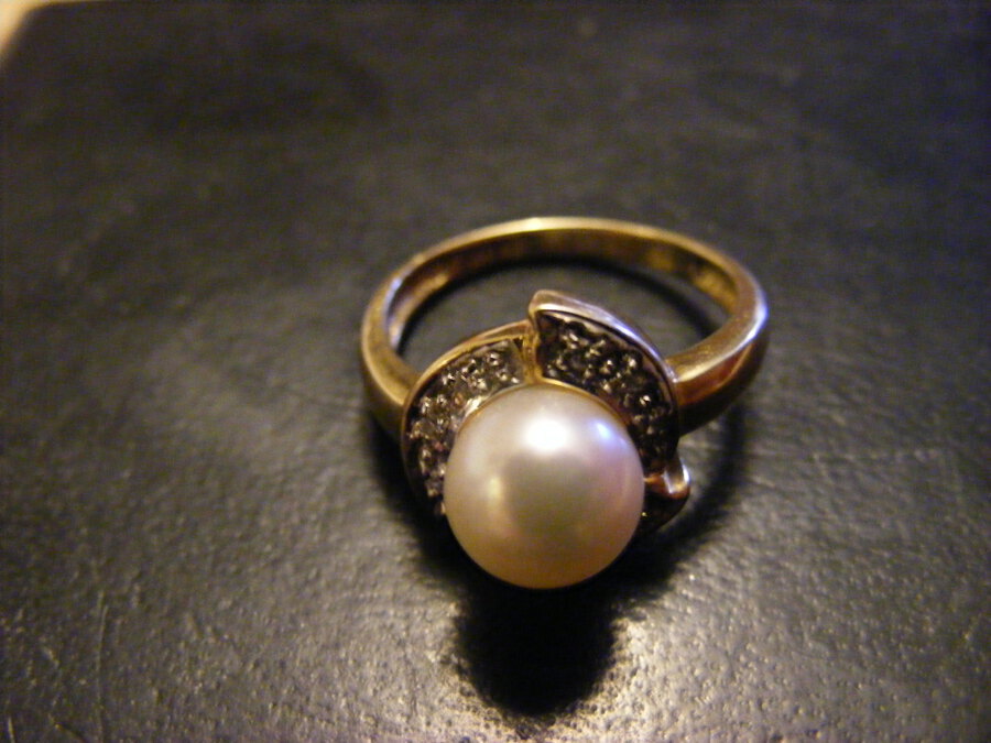 Antique pearl and diamond cluster ring, 18ct yellow gold, ladies