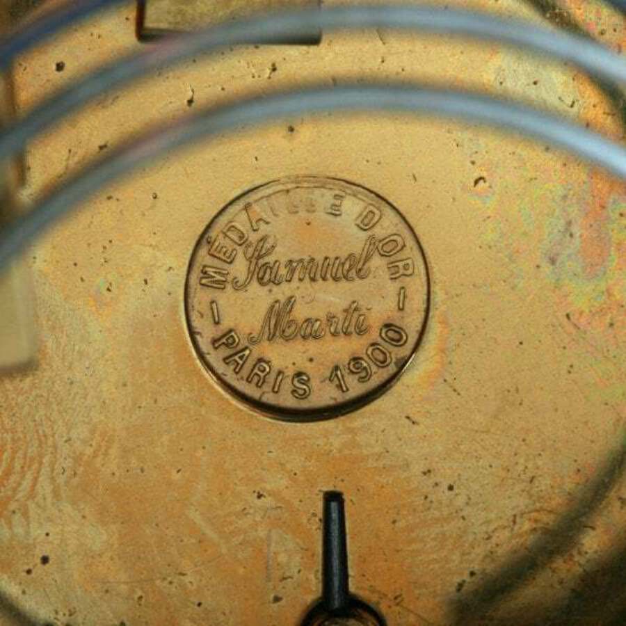 Antique Mahogany Brass Inlaid Mantel Clock 