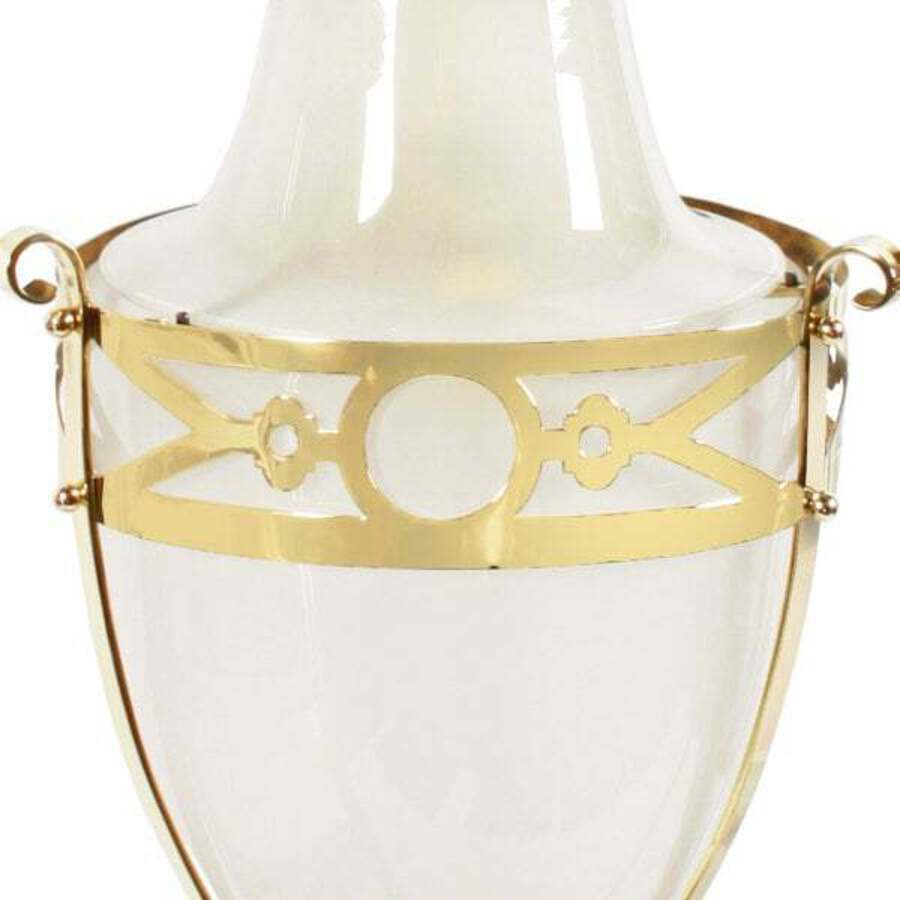 Antique Edwardian Brass & Opaque Glass Hall Lantern 