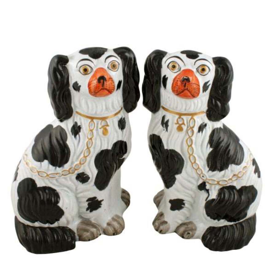 Antique Pair of Victorian Staffordshire Pottery Dogs 