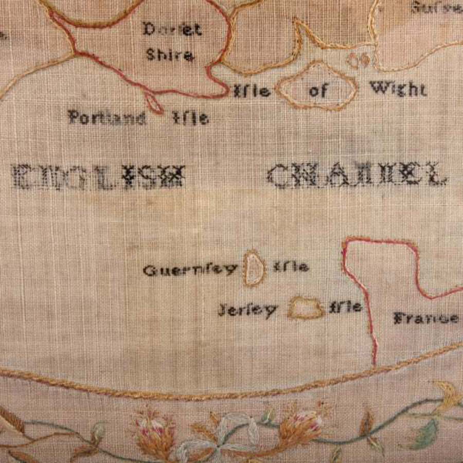 Antique Needlework Map of England & Wales 