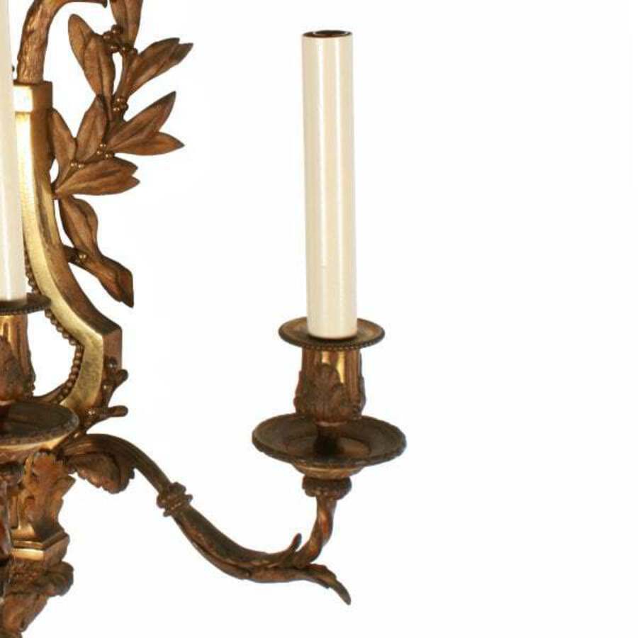 Antique Pair of Large Gilt Bronze Wall Sconce Lights 