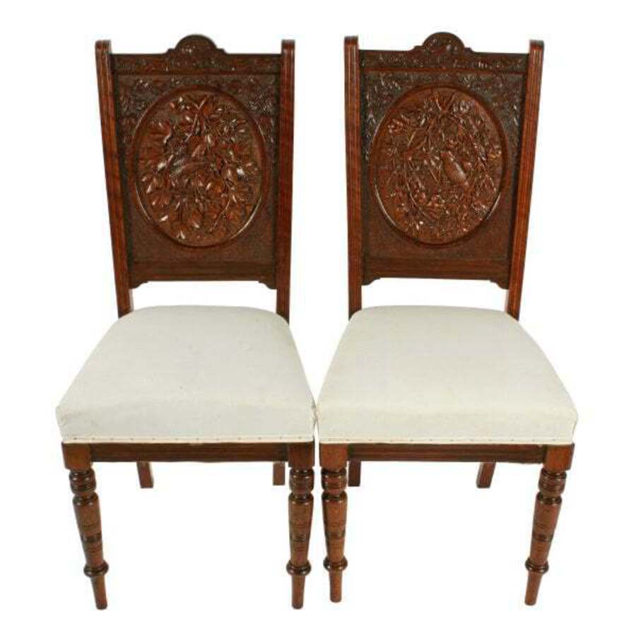 Antique Unusual Pair of Carved Walnut Chairs 