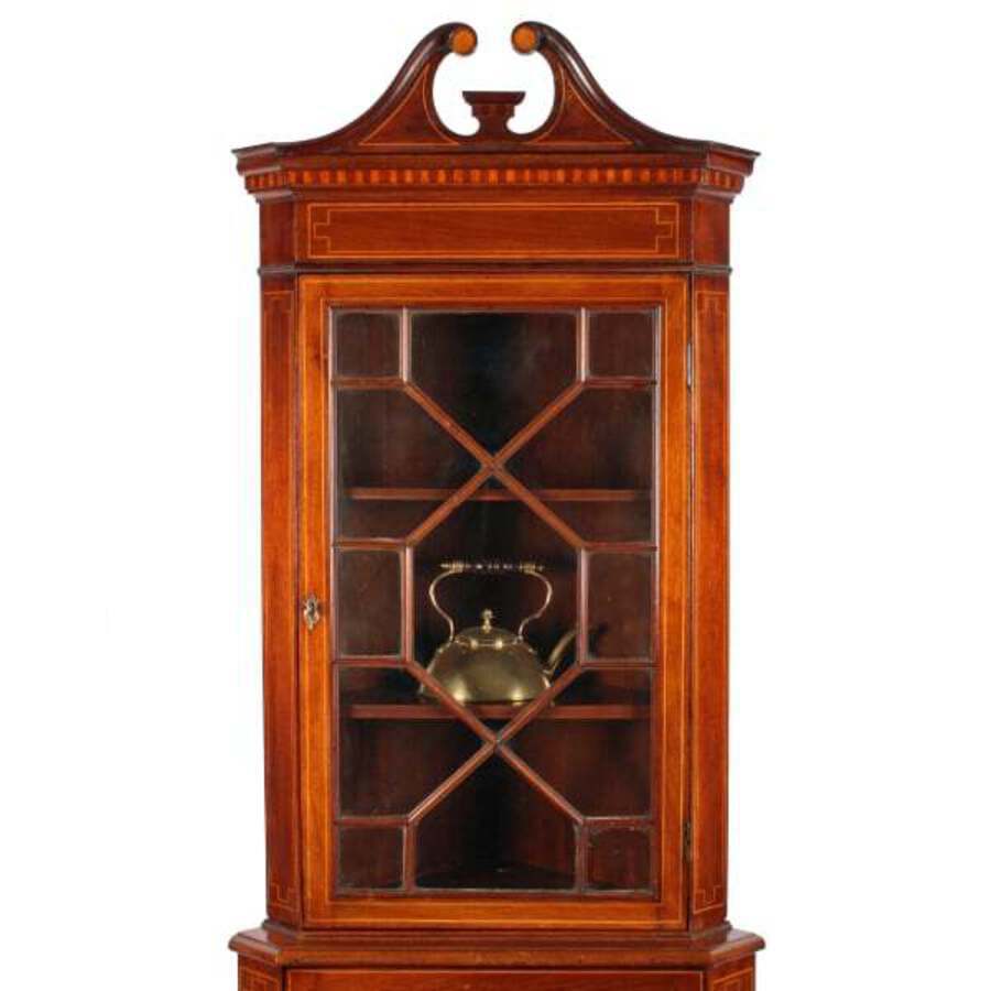 Antique Edwardian Inlaid Double Corner Cabinet 