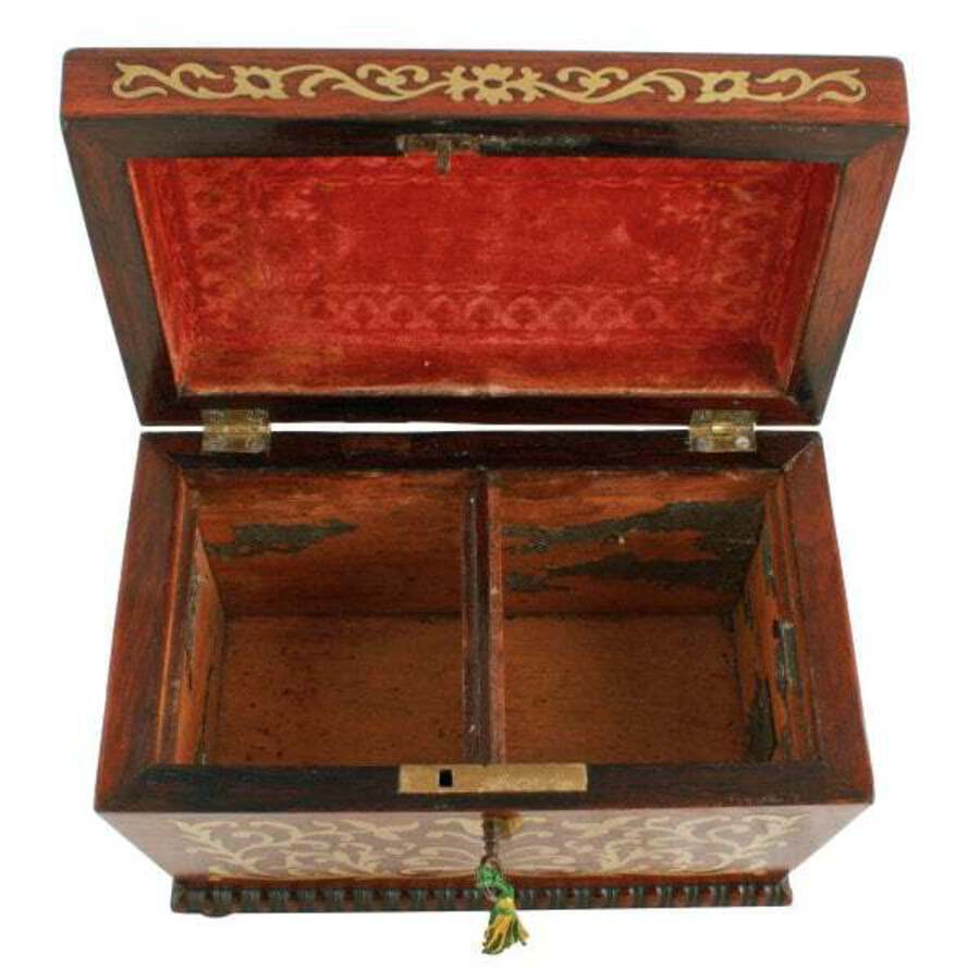 Antique Regency Brass Inlaid Tea Caddy 