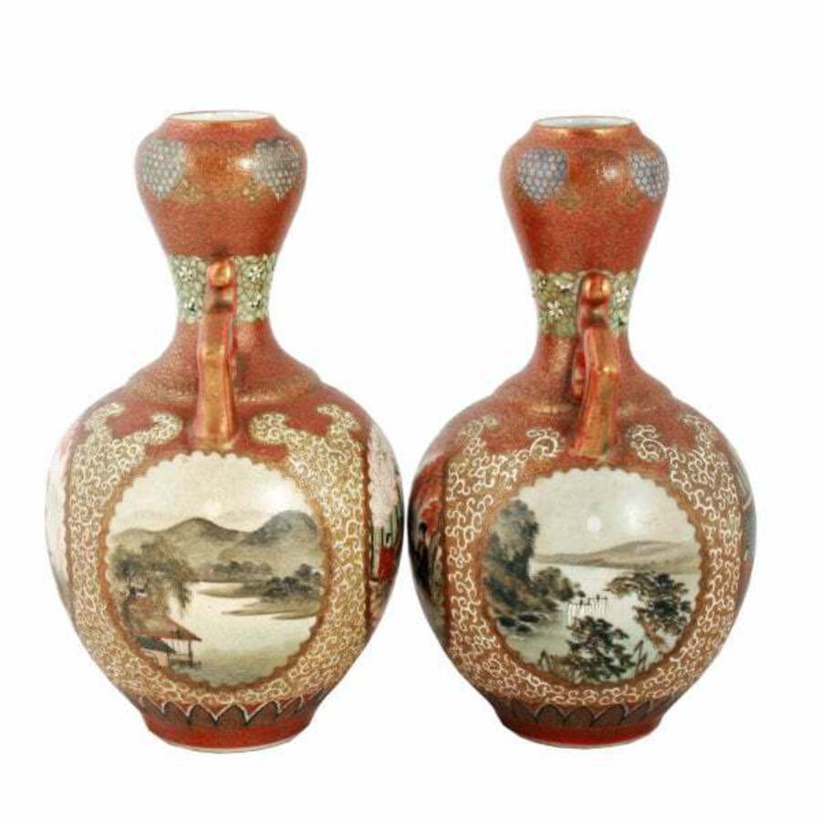 Antique Pair of 19th Century Kutani Porcelain Vases 