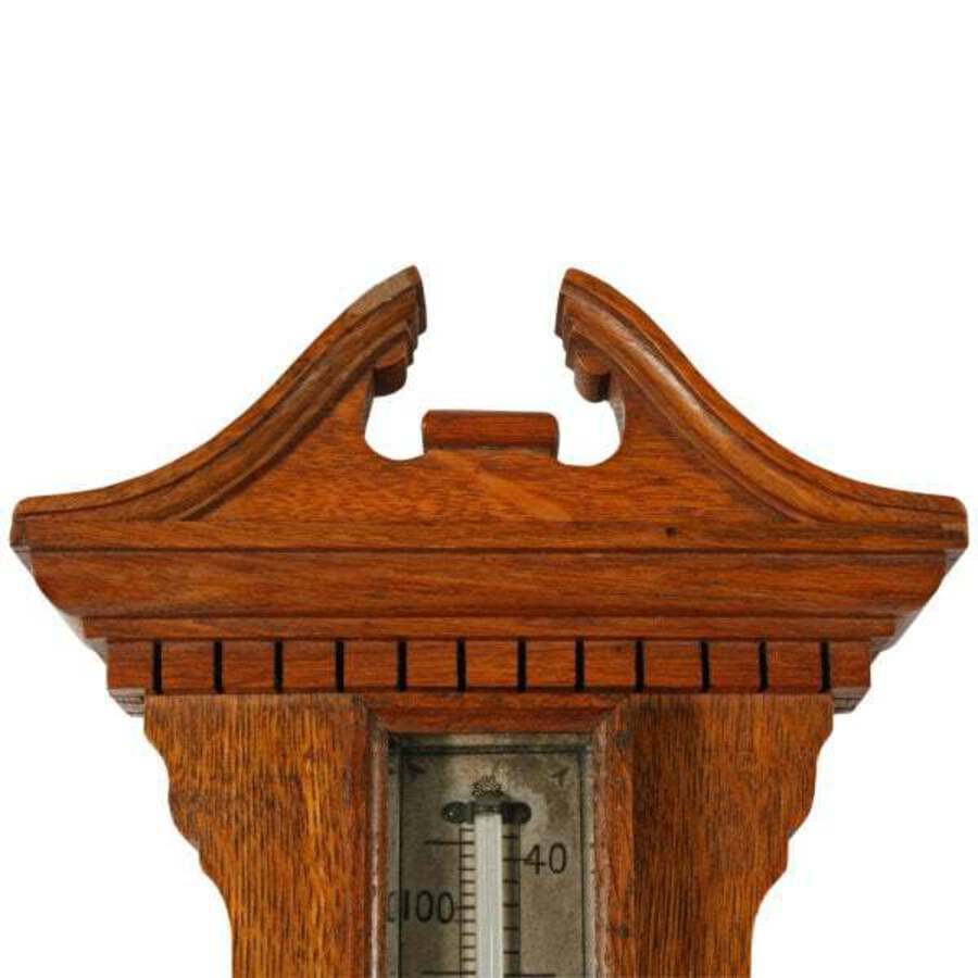 Antique Edwardian Oak Aneroid Barometer 