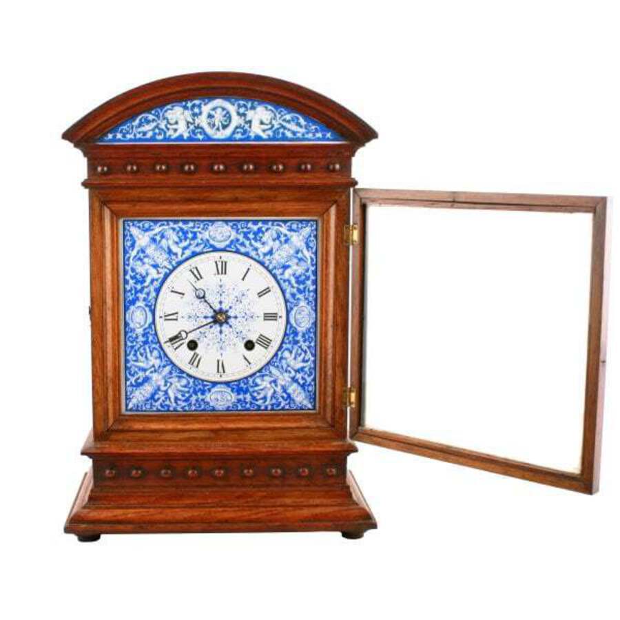 Antique Victorian Oak Mantel Clock 