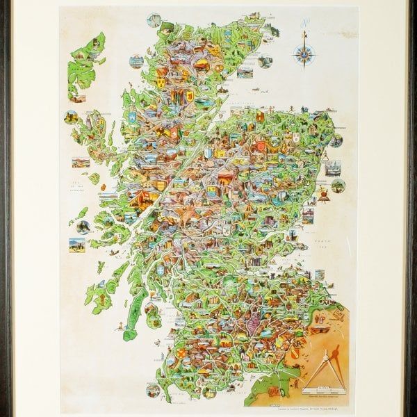 Antique Coloured Pictorial Map of Scotland 