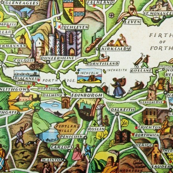 Antique Coloured Pictorial Map of Scotland 